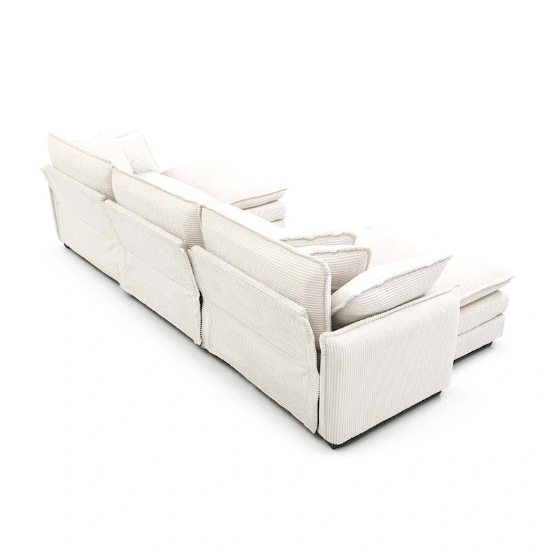 Beige 5-Piece Corduroy U-Shaped Modular Sectional Sofa with 2 Ottomans