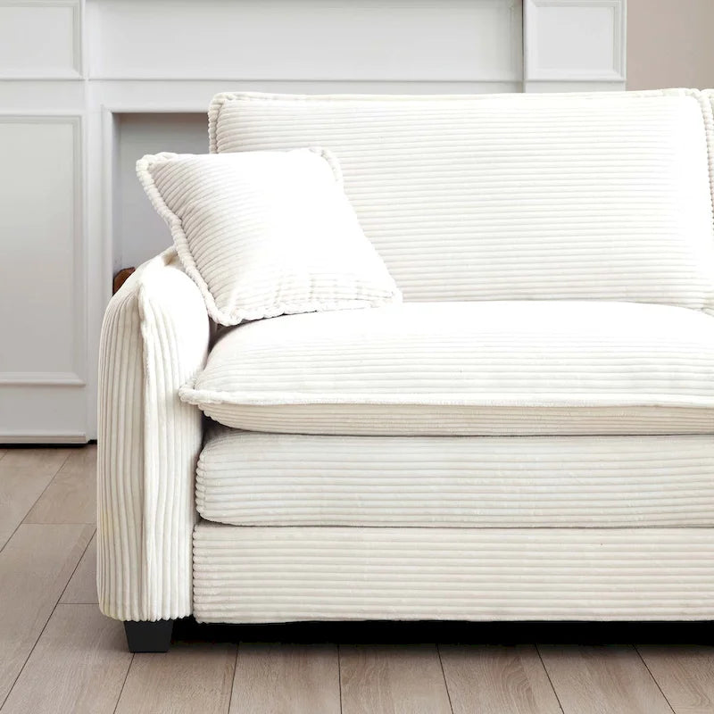 Beige 5-Piece Corduroy U-Shaped Modular Sectional Sofa with 2 Ottomans