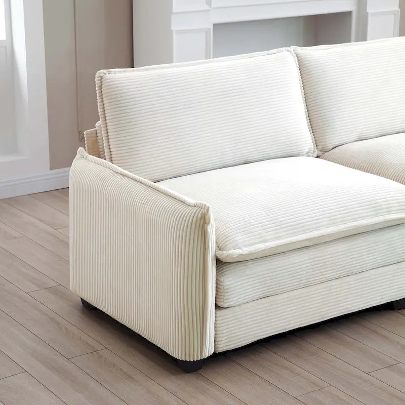 Beige 5-Piece Corduroy U-Shaped Modular Sectional Sofa with 2 Ottomans