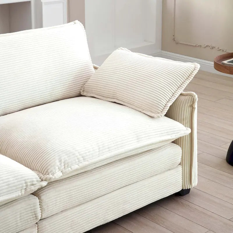 Beige 5-Piece Corduroy U-Shaped Modular Sectional Sofa with 2 Ottomans