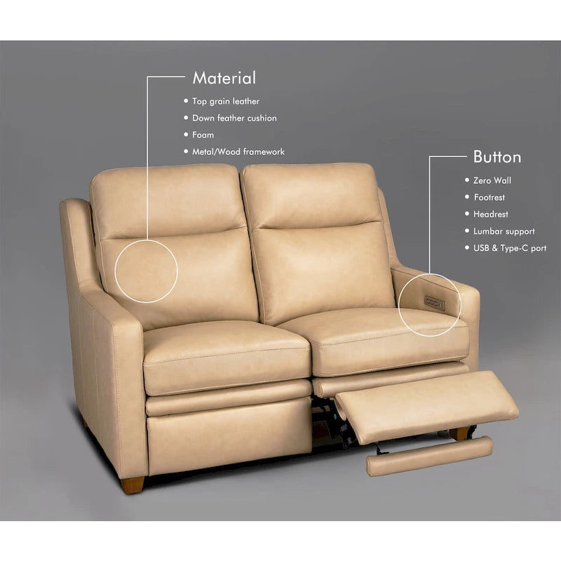 Genuine Leather Recliner Sofa 56 Triple-Motor Power Zero-Wall Reclining Loveseat with USB&USB-C Port