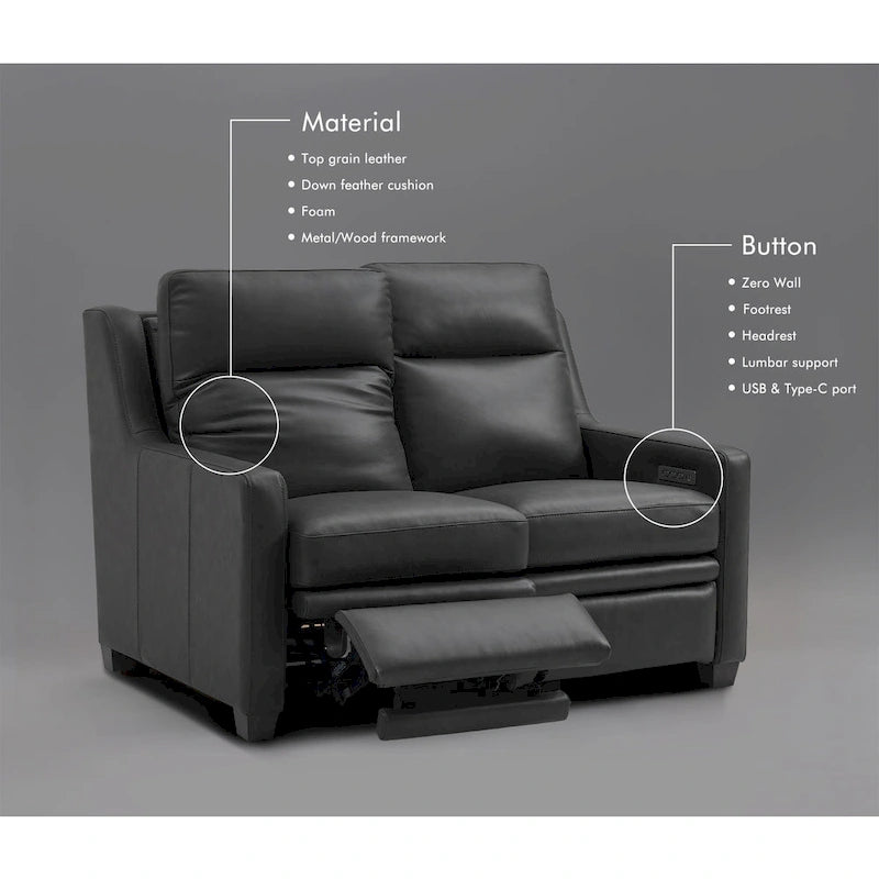 Genuine Leather Recliner Sofa 56 Triple-Motor Power Zero-Wall Reclining Loveseat with USB&USB-C Port