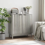 Fluted Sideboard Cabinet, Freestanding Wash Grey Buffet Cabinet with Adjustable Shelf, Wood Storage