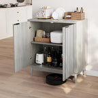 Fluted Sideboard Cabinet, Freestanding Wash Grey Buffet Cabinet with Adjustable Shelf, Wood Storage