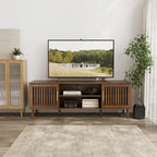 63 inch TV stand with 2 grille door cabinets and adjustable storage rack, Medieval modern TV cabinets with storage space
