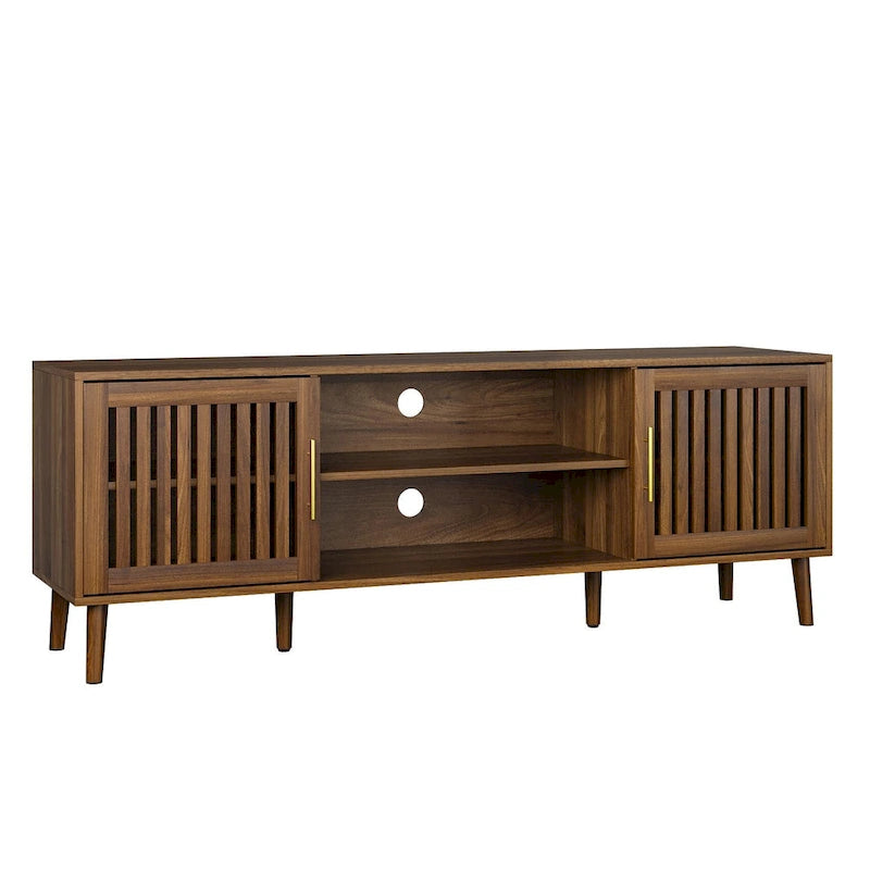 63 inch TV stand with 2 grille door cabinets and adjustable storage rack, Medieval modern TV cabinets with storage space