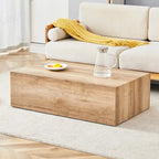 Modern Rectangular Coffee Table with Solid Base, Wooden Center Table with Imitation Marble Texture for Living Room