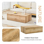 Modern Rectangular Coffee Table with Solid Base, Wooden Center Table with Imitation Marble Texture for Living Room