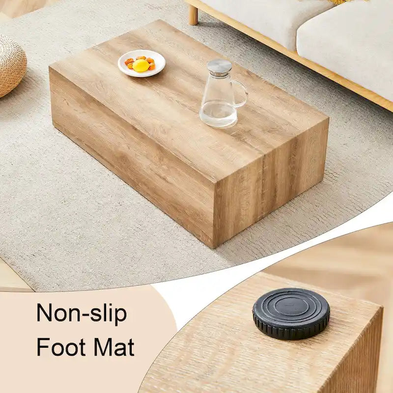 Modern Rectangular Coffee Table with Solid Base, Wooden Center Table with Imitation Marble Texture for Living Room