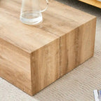Modern Rectangular Coffee Table with Solid Base, Wooden Center Table with Imitation Marble Texture for Living Room