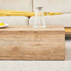 Modern Rectangular Coffee Table with Solid Base, Wooden Center Table with Imitation Marble Texture for Living Room