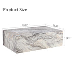 Modern Rectangular Coffee Table with Solid Base, Wooden Center Table with Imitation Marble Texture for Living Room