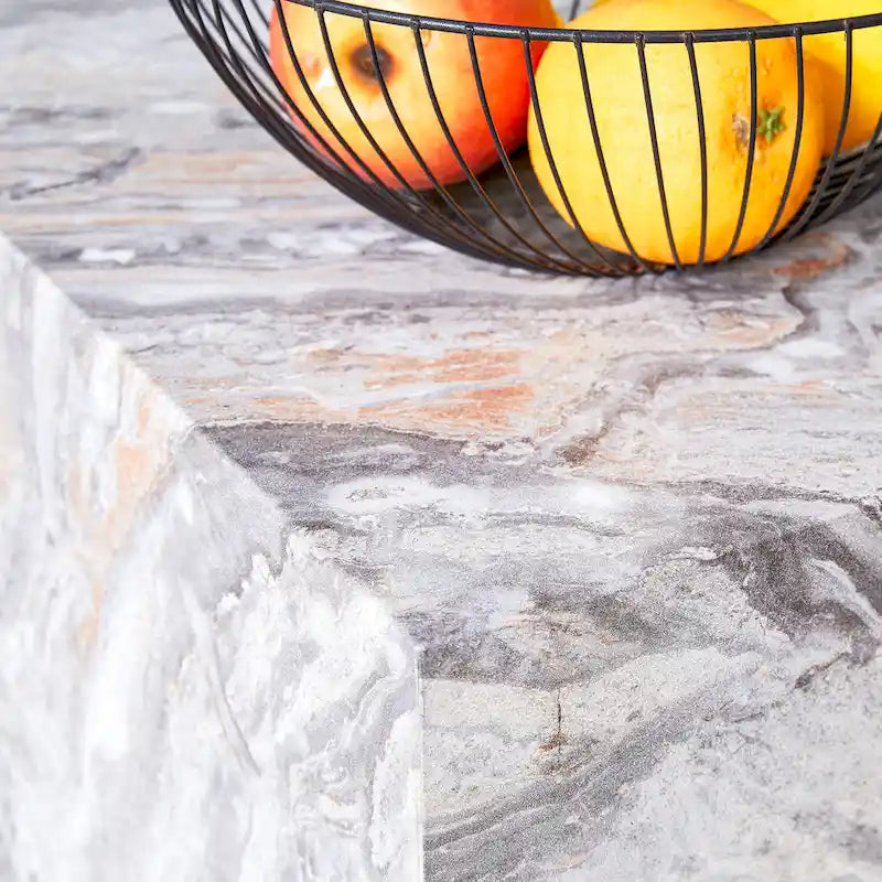 Modern Rectangular Coffee Table with Solid Base, Wooden Center Table with Imitation Marble Texture for Living Room
