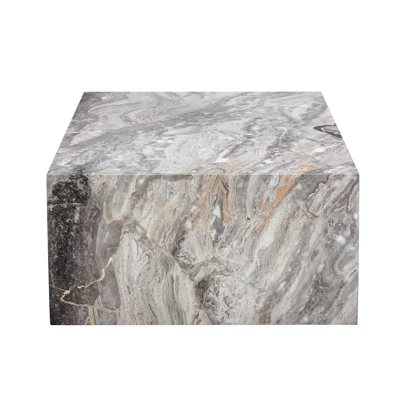 Modern Rectangular Coffee Table with Solid Base, Wooden Center Table with Imitation Marble Texture for Living Room