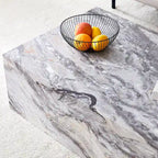 Modern Rectangular Coffee Table with Solid Base, Wooden Center Table with Imitation Marble Texture for Living Room