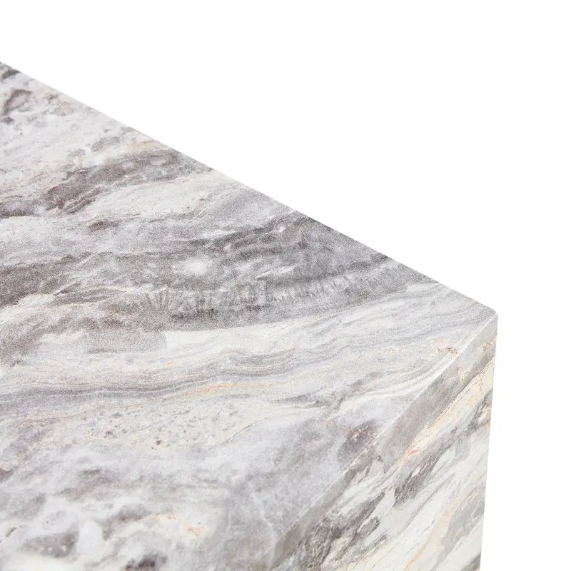 Modern Rectangular Coffee Table with Solid Base, Wooden Center Table with Imitation Marble Texture for Living Room