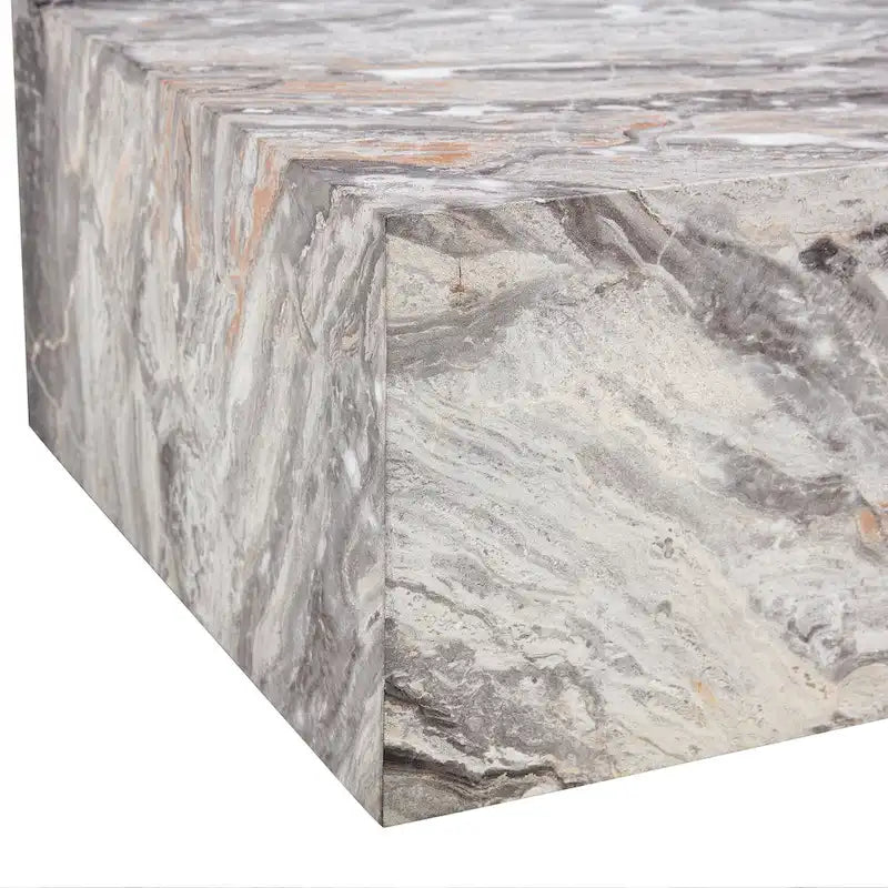 Modern Rectangular Coffee Table with Solid Base, Wooden Center Table with Imitation Marble Texture for Living Room