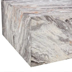 Modern Rectangular Coffee Table with Solid Base, Wooden Center Table with Imitation Marble Texture for Living Room