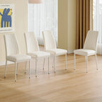 Modern Dining Chair Set of 4 Leather Upholstered Dining Chair with Vertical Striped Backrest Kitchen Chair with Metal Legs