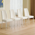 Modern Dining Chair Set of 4 Leather Upholstered Dining Chair with Vertical Striped Backrest Kitchen Chair with Metal Legs