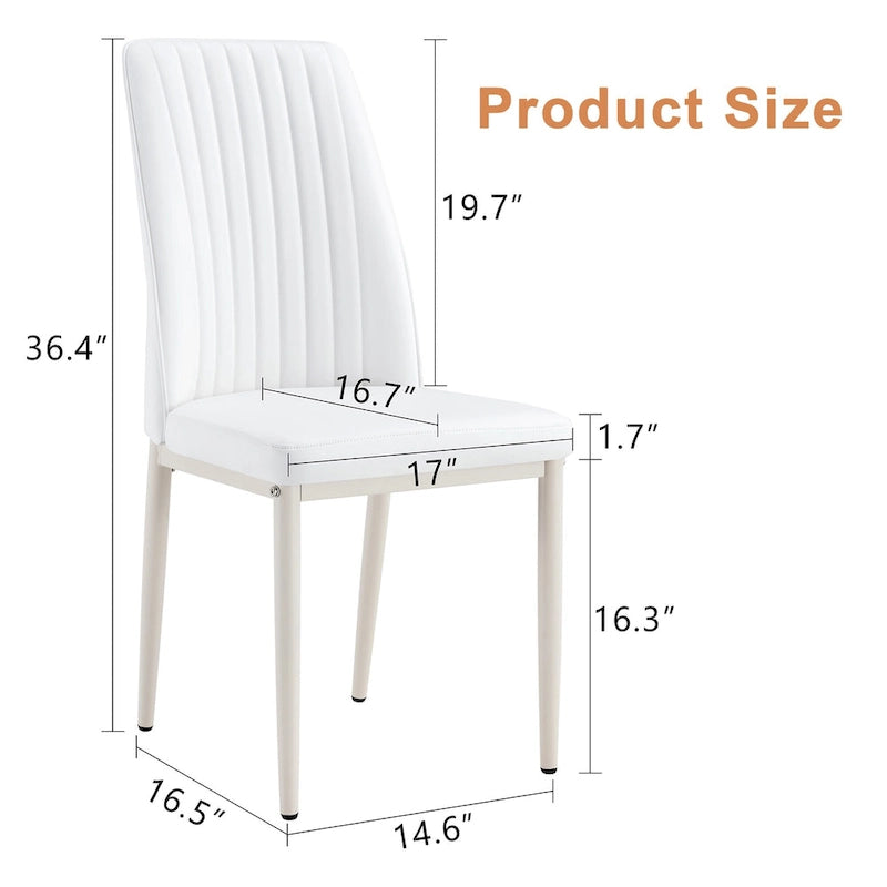 Modern Dining Chair Set of 4 Leather Upholstered Dining Chair with Vertical Striped Backrest Kitchen Chair with Metal Legs