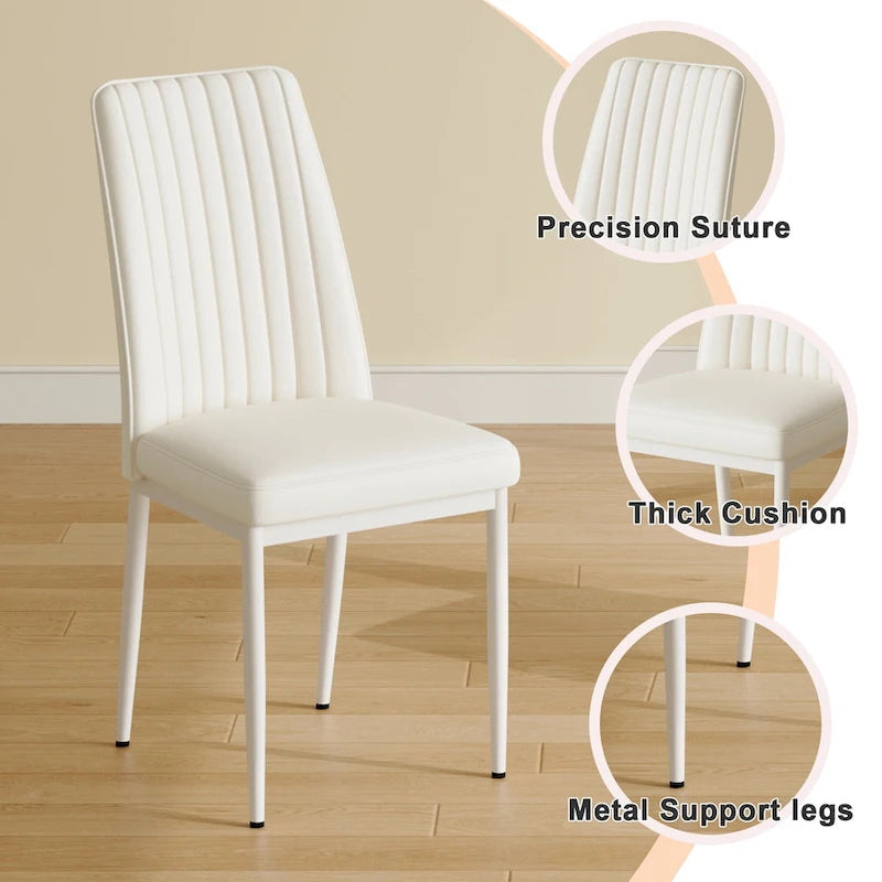 Modern Dining Chair Set of 4 Leather Upholstered Dining Chair with Vertical Striped Backrest Kitchen Chair with Metal Legs