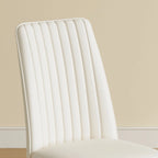 Modern Dining Chair Set of 4 Leather Upholstered Dining Chair with Vertical Striped Backrest Kitchen Chair with Metal Legs