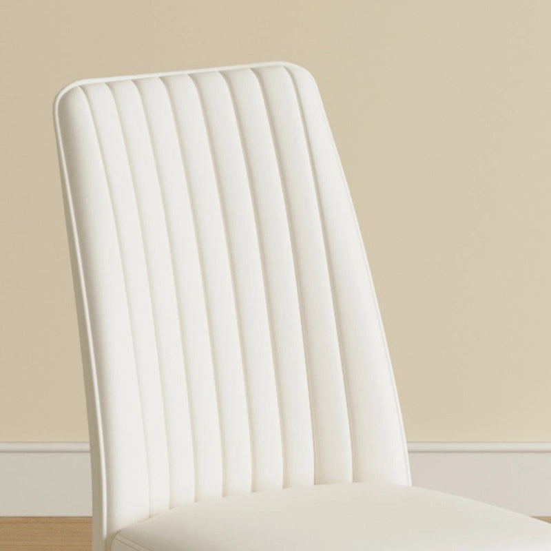 Modern Dining Chair Set of 4 Leather Upholstered Dining Chair with Vertical Striped Backrest Kitchen Chair with Metal Legs