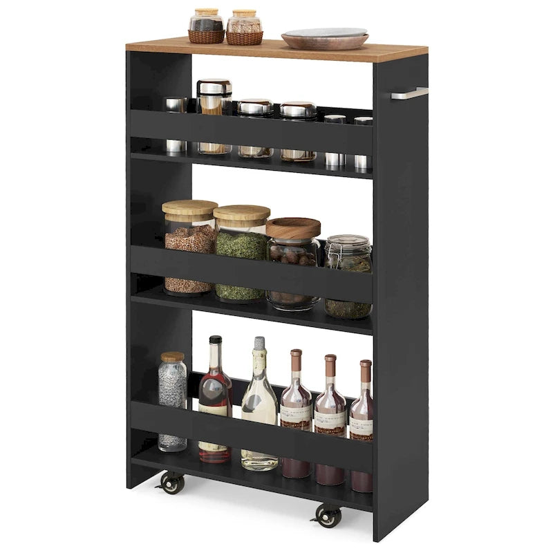 4-Tier Slim Rolling Storage Cart on Wheels, 8-Slot Kitchen Organizer with Lockable Casters