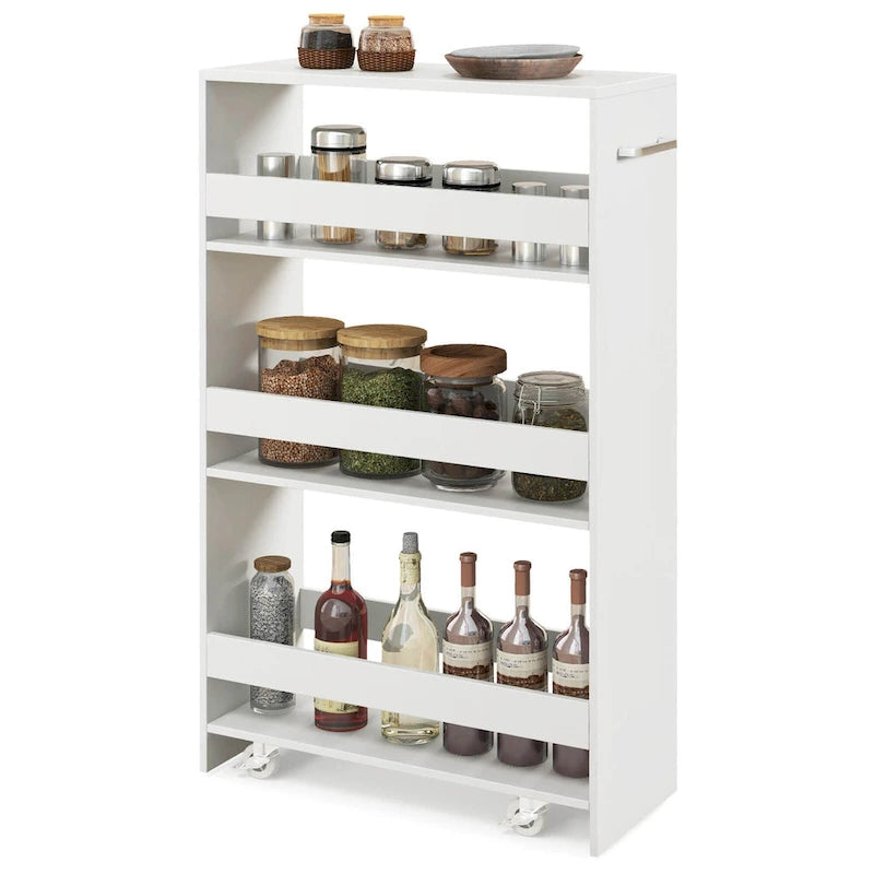 4-Tier Slim Rolling Storage Cart on Wheels, 8-Slot Kitchen Organizer with Lockable Casters