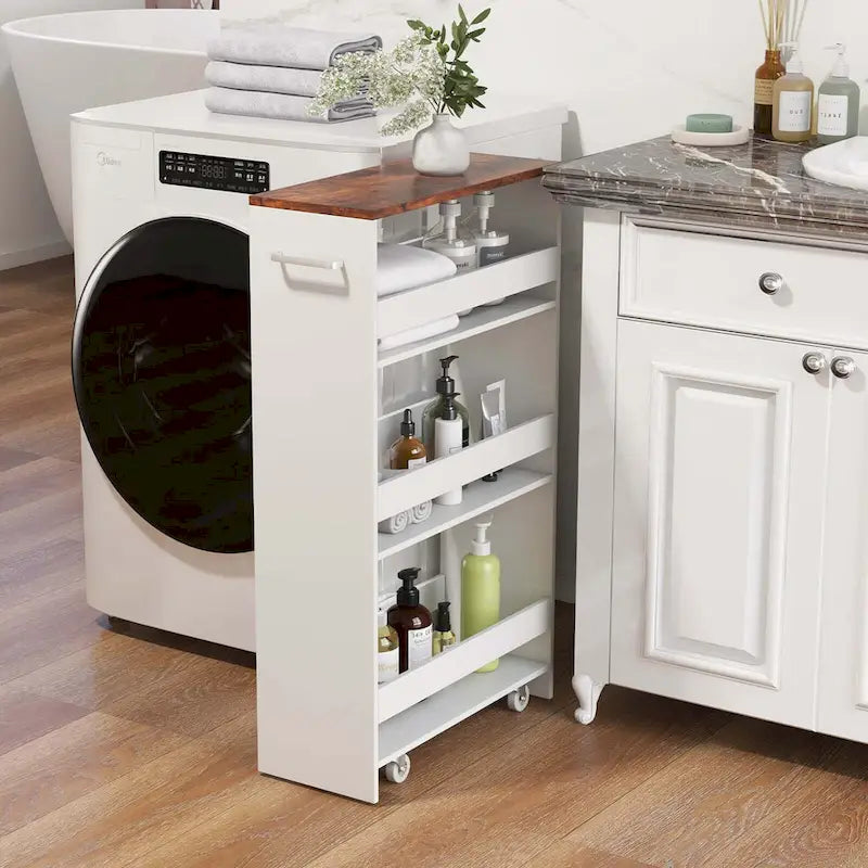4-Tier Slim Rolling Storage Cart on Wheels, 8-Slot Kitchen Organizer with Lockable Casters