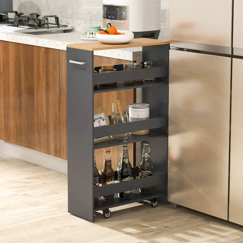 4-Tier Slim Rolling Storage Cart on Wheels, 8-Slot Kitchen Organizer with Lockable Casters