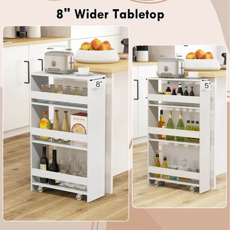4-Tier Slim Rolling Storage Cart on Wheels, 8-Slot Kitchen Organizer with Lockable Casters