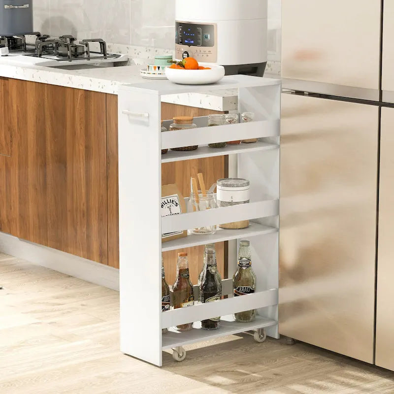 4-Tier Slim Rolling Storage Cart on Wheels, 8-Slot Kitchen Organizer with Lockable Casters