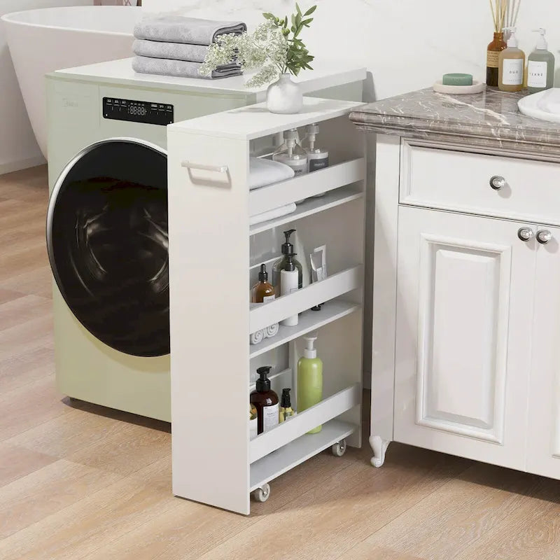 4-Tier Slim Rolling Storage Cart on Wheels, 8-Slot Kitchen Organizer with Lockable Casters