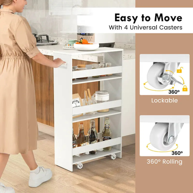 4-Tier Slim Rolling Storage Cart on Wheels, 8-Slot Kitchen Organizer with Lockable Casters