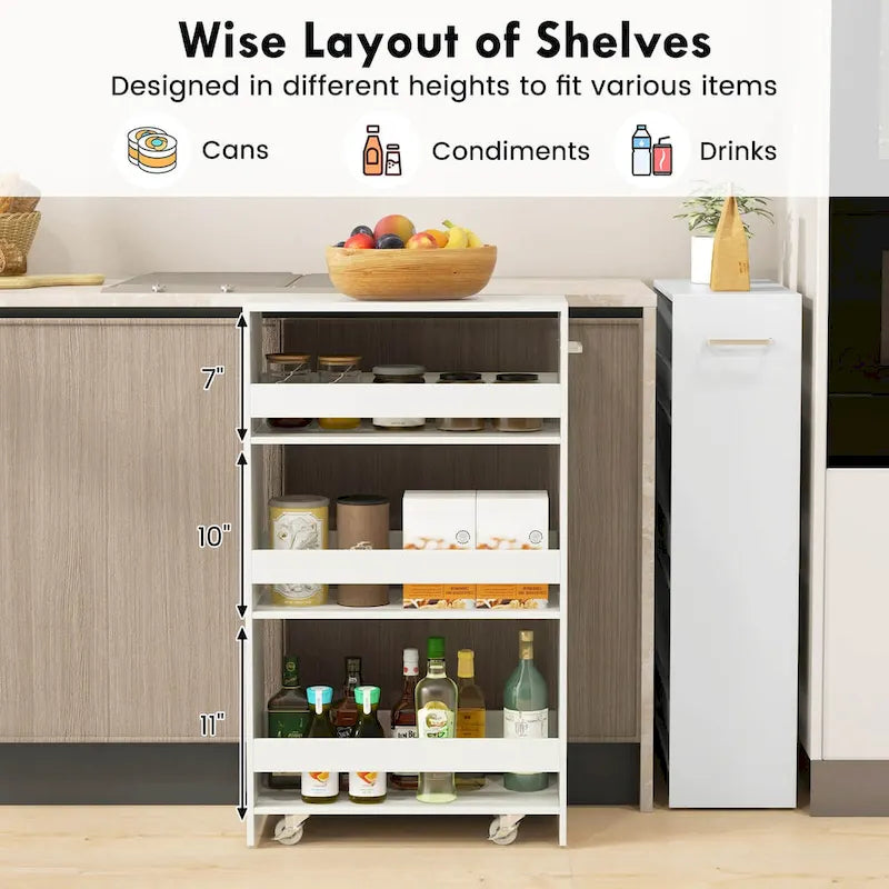 4-Tier Slim Rolling Storage Cart on Wheels, 8-Slot Kitchen Organizer with Lockable Casters