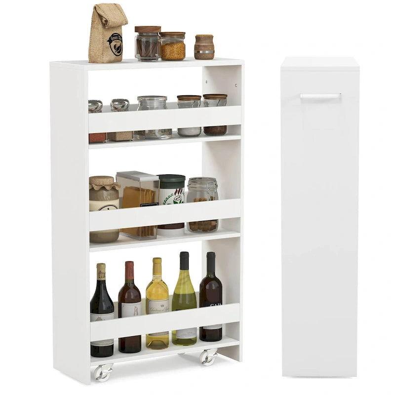 4-Tier Slim Rolling Storage Cart on Wheels, 8-Slot Kitchen Organizer with Lockable Casters