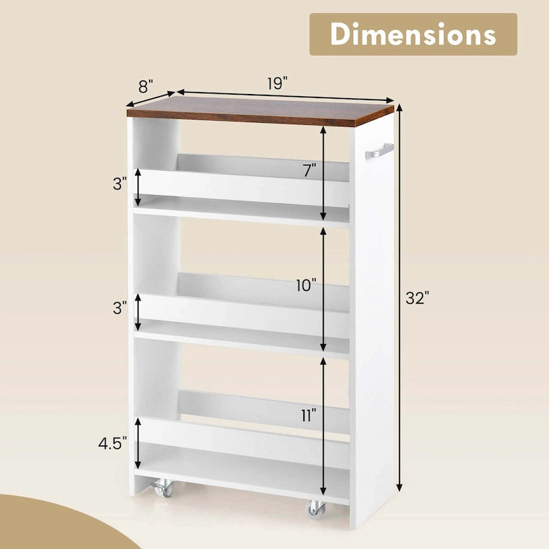 4-Tier Slim Rolling Storage Cart on Wheels, 8-Slot Kitchen Organizer with Lockable Casters