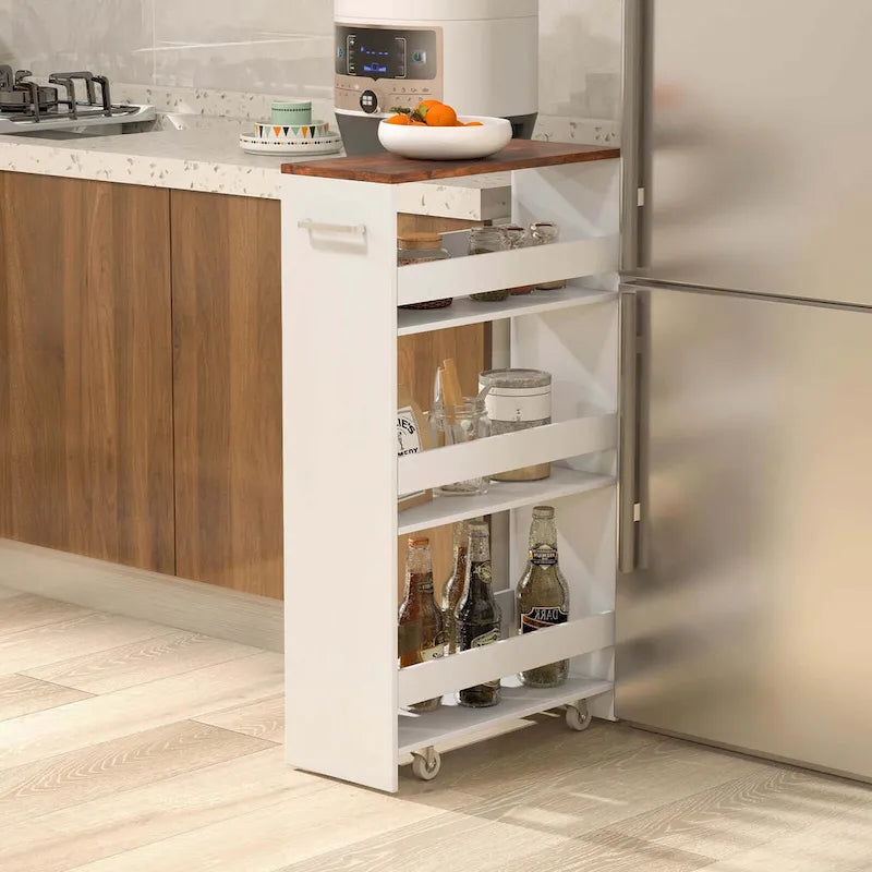 4-Tier Slim Rolling Storage Cart on Wheels, 8-Slot Kitchen Organizer with Lockable Casters