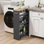 4-Tier Slim Rolling Storage Cart on Wheels, 8-Slot Kitchen Organizer with Lockable Casters