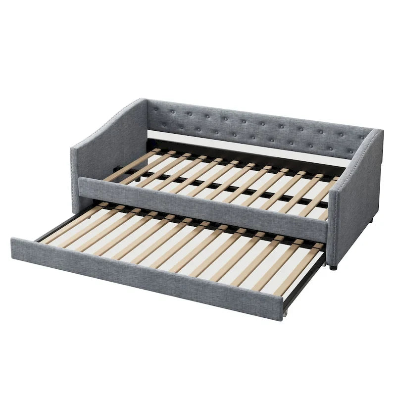 Twin Tufted Daybed Sofa with 2 Storage Drawers and Waved Arms, 500 lbs Capacity