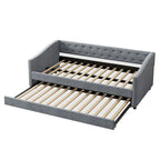Twin Tufted Daybed Sofa with 2 Storage Drawers and Waved Arms, 500 lbs Capacity