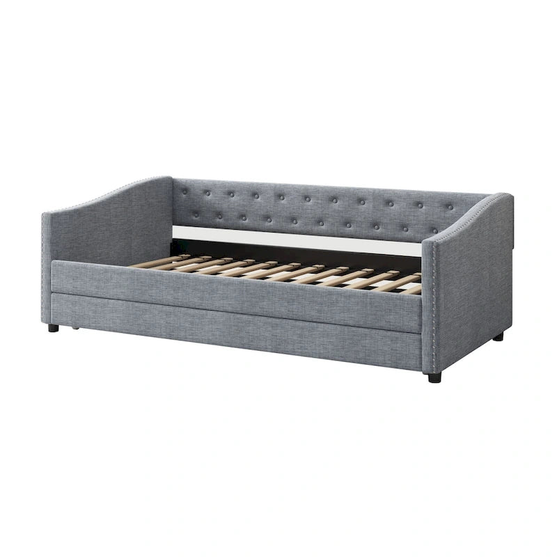 Twin Tufted Daybed Sofa with 2 Storage Drawers and Waved Arms, 500 lbs Capacity