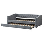 Twin Tufted Daybed Sofa with 2 Storage Drawers and Waved Arms, 500 lbs Capacity