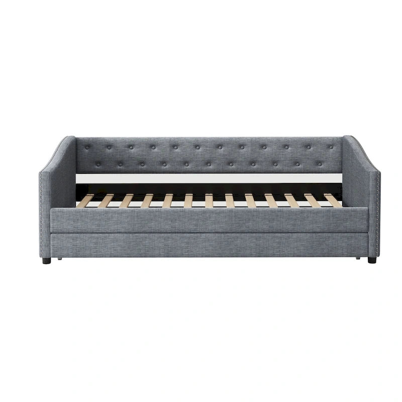 Twin Tufted Daybed Sofa with 2 Storage Drawers and Waved Arms, 500 lbs Capacity
