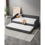 Twin Tufted Daybed Sofa with 2 Storage Drawers and Waved Arms, 500 lbs Capacity