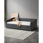 Twin Tufted Daybed Sofa with 2 Storage Drawers and Waved Arms, 500 lbs Capacity