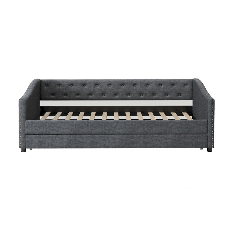 Twin Tufted Daybed Sofa with 2 Storage Drawers and Waved Arms, 500 lbs Capacity