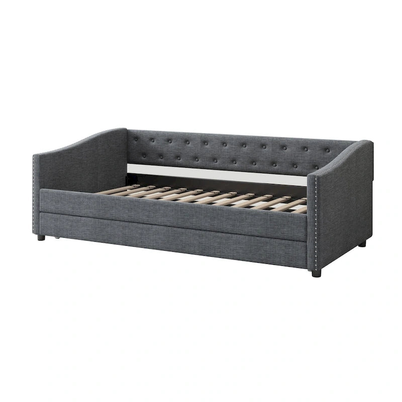 Twin Tufted Daybed Sofa with 2 Storage Drawers and Waved Arms, 500 lbs Capacity
